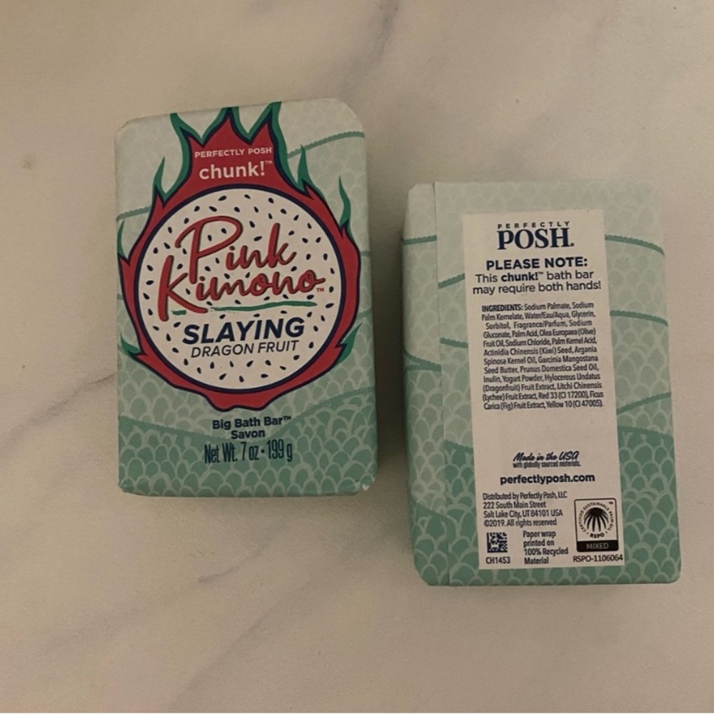 TWO FOR $14! Perfectly Posh Big Bath Bars - Pink Kimono Slaying Dragon Fruit